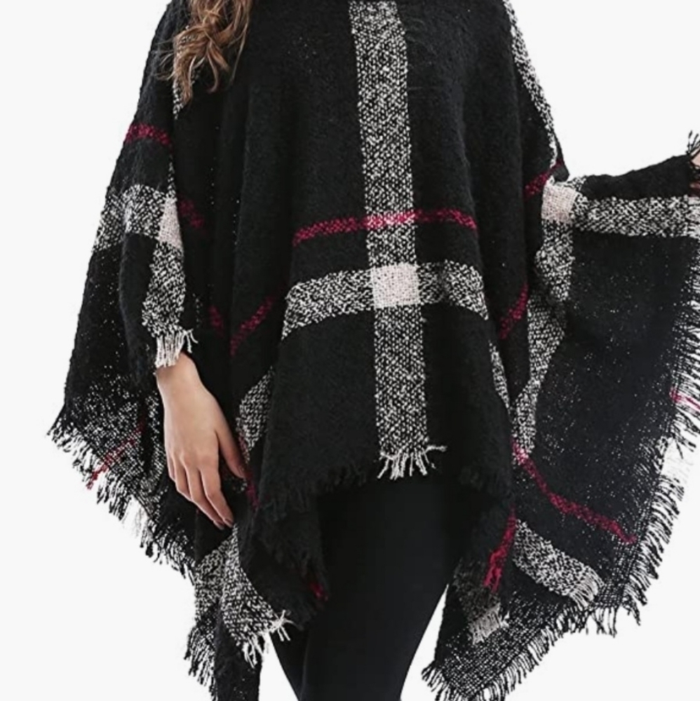Bellady Women's Poncho One Size Fringed Black Multi